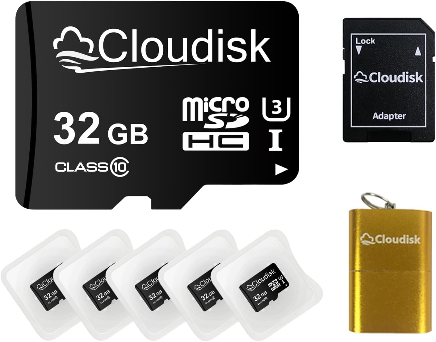 Cloudisk Pack 5 32GB C10 A2 U3 (32 of Micro SD Card Flash Memory Card Micro SDHC with SD Adapter, Card Reader GB)