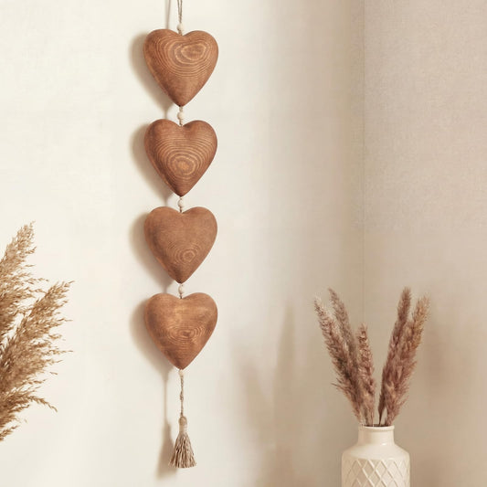 BreezeHug 3D Large Vintage Wooden Heart Wall Decor 31.5" Heart Shape Wall Hanging Art Boho Vintage Hanging Ornaments with Floss for Valentine Wedding Anniversary Home Indoor Outdoor Decor(Brown)