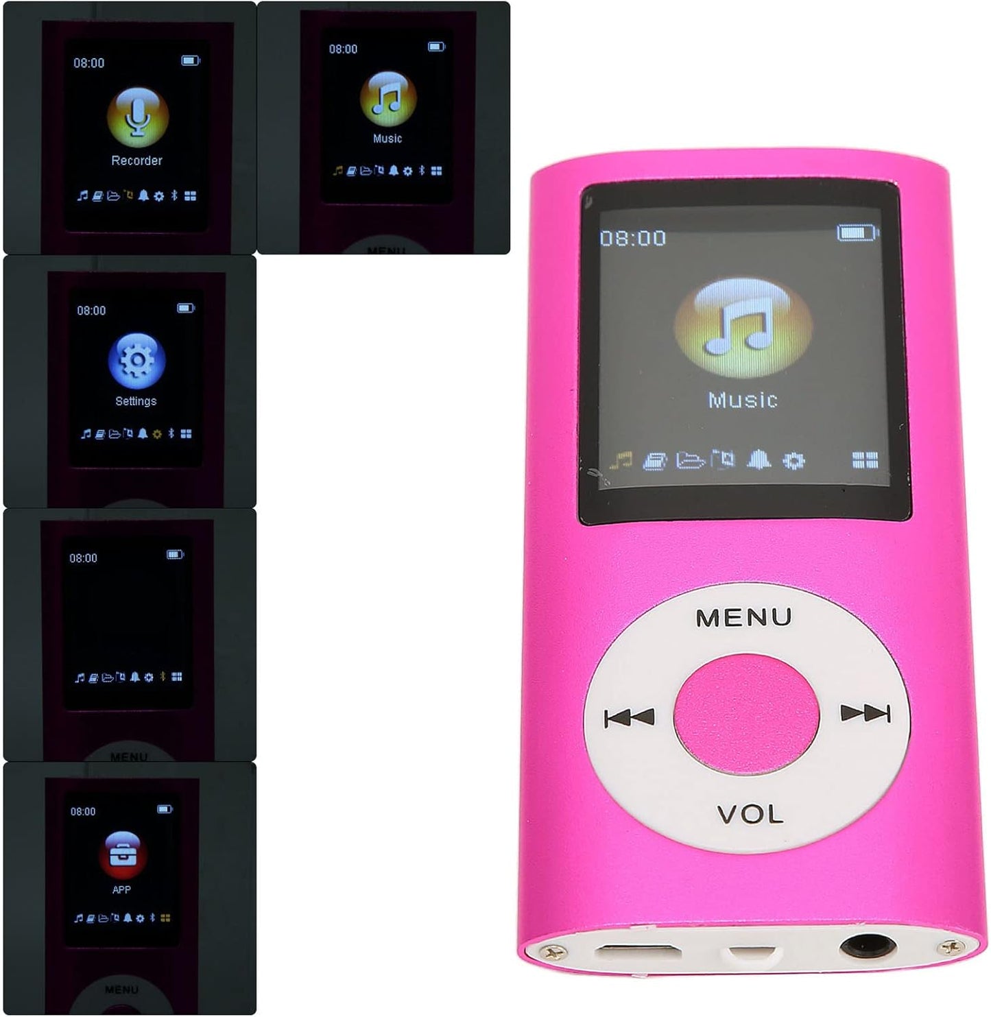 DAUZ 64GB MP3 1.8 Inch MP3 MP4 Player with LCD, Lossless Sound, Memory Card Support, Sleep Shutdown, Pink, and Players