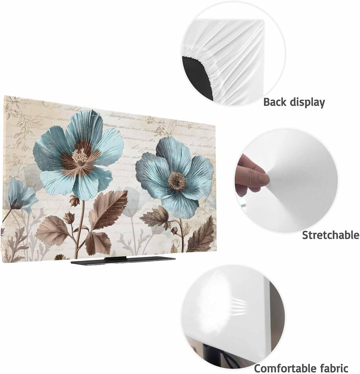 Yukro 65 Inch, 57"x32" Rustic Blue Indoor TV Dust Cover, Broccoli Flower Leaf Farmhouse Vintage Brown Elastic TV