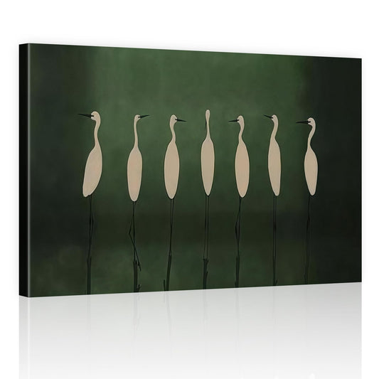 ALMLZL Egret Canvas Wall Art Elegant White Birds Heron Poster Minimalist Coastal Bird Silhouette Print Modern Peaceful Nature Wildlife Wall Decor Bedroom Living Room Library Office Framed 12x16 Inch