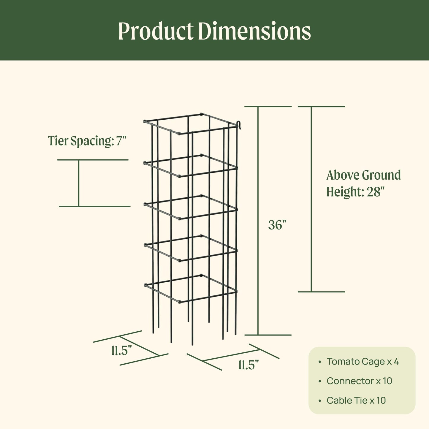 Vego Garden 4 Pack 11.5" Square Tomato Cage for Garden & Pots, Rust-Resistant Tomato Stakes Heavy Gauge Plant Cage Trellis Support for Climbing Vegetables Plants