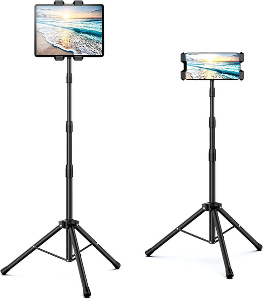 Raking 360Rotating 5.5-12.9 Inch Tablet Floor Stand, Height Adjustable Cellphone Floor Stand with Tripod Mount