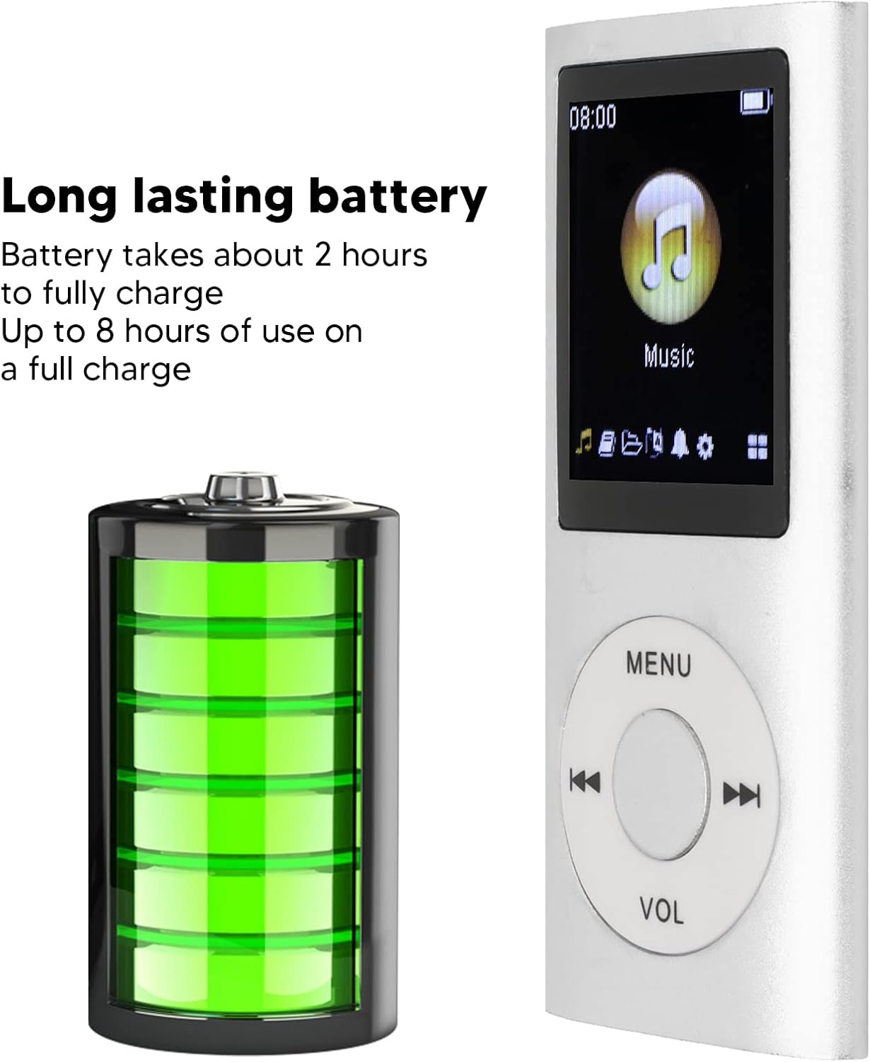 Estink MP3, MP3 1.8inch MP3 Mini Portable Stylish Multifunctional Lossless Sound Slim Music Player, Large LCD Screen