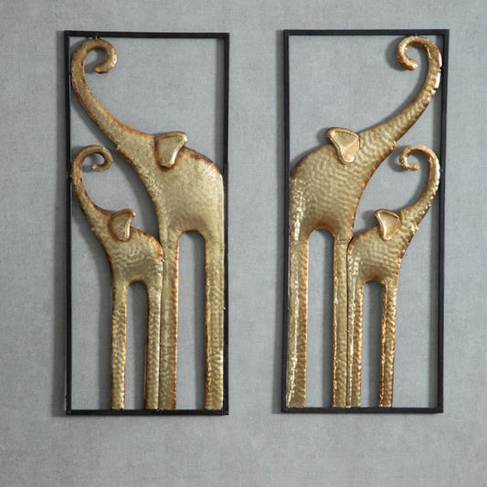 HKaikzo Gold Elephant Wall Decor Set of 2, African Metal Wall Art Large 3D Sculptures for Living Room, Boho Animal Decorations Modern Wall Hanging Gift for Housewarming(11.8x27.6in)