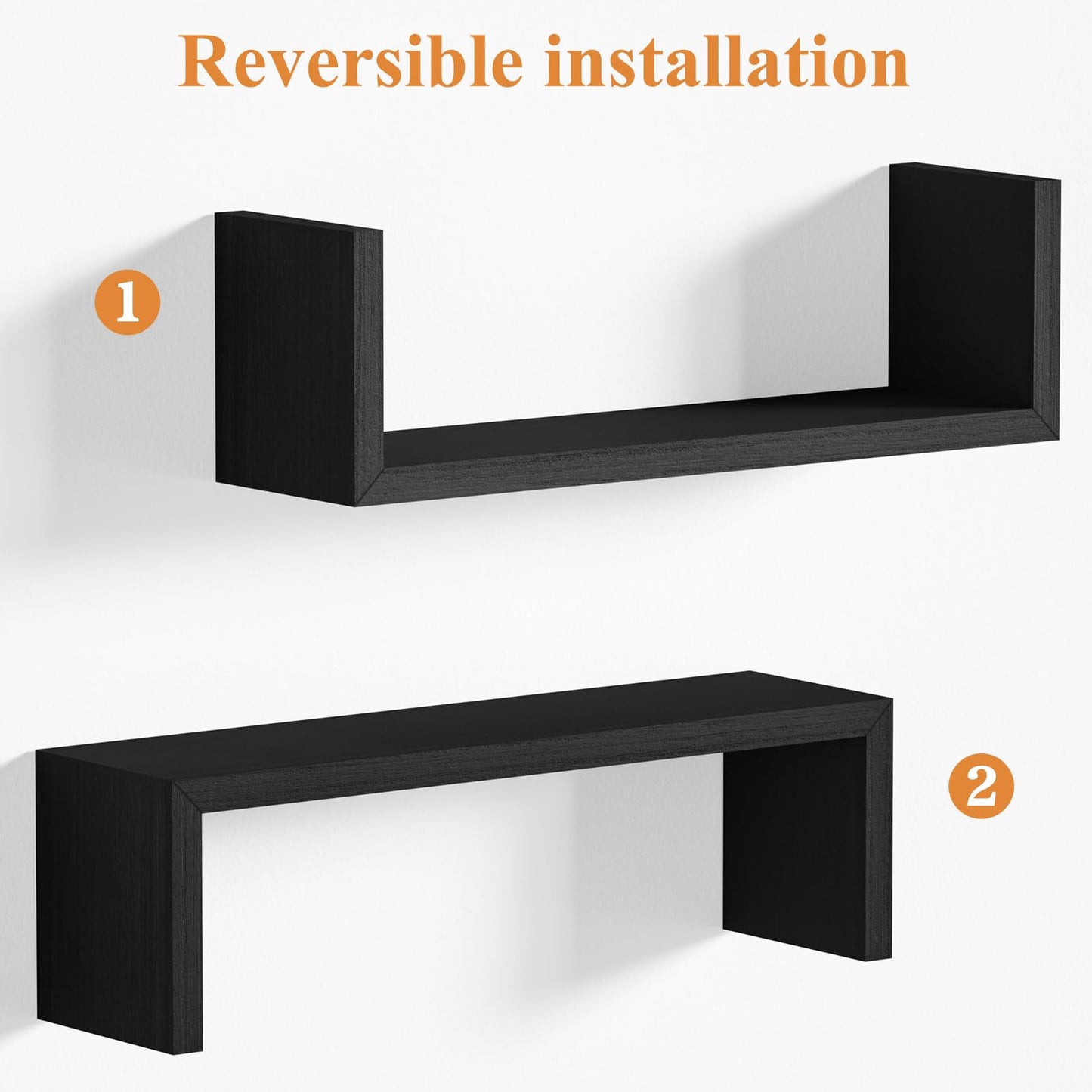 SRIWATANA Floating Shelves for Wall, Wall Shelves for Bathroom, Bedroom, Living Room, Kitchen, Office, Wood Shelves for Home Decor Set of 5 (Weathered Black)