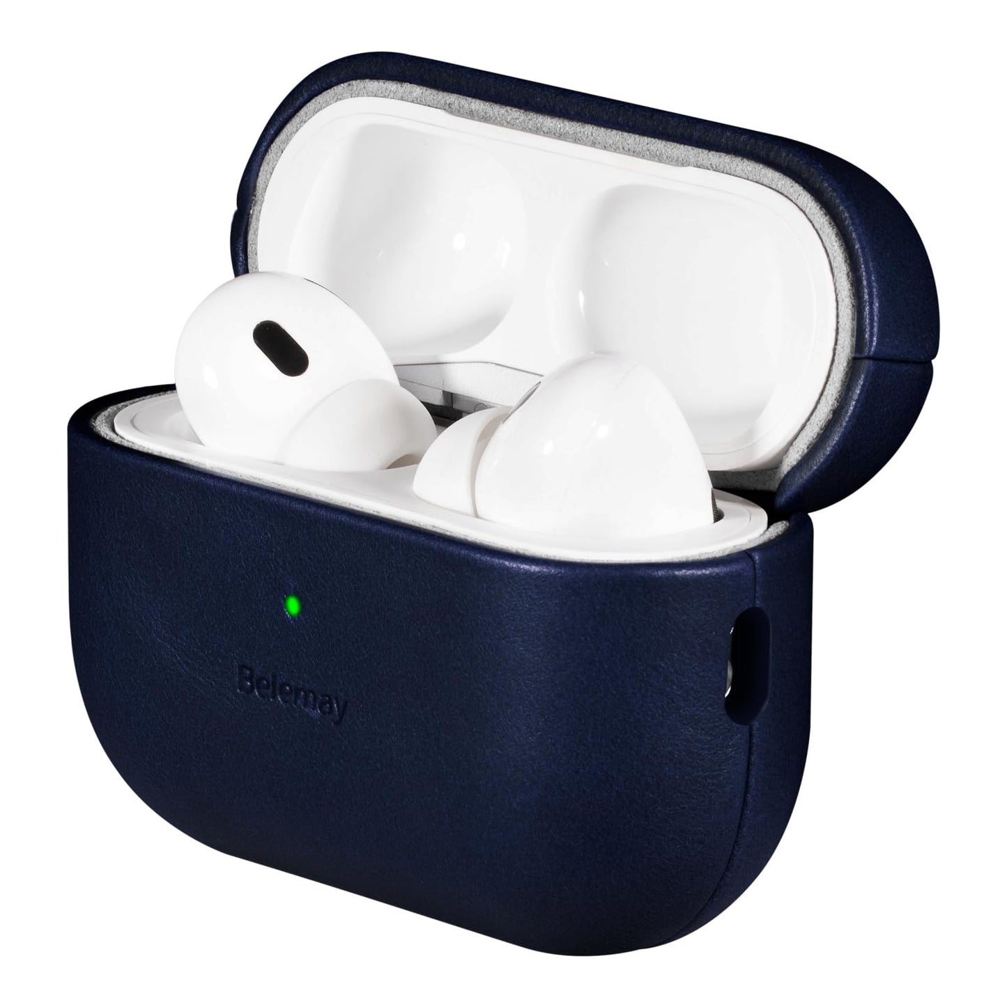 Belemay Handcrafted Full-Grain Vegetable-Tanned Leather Case for AirPods Pro 3rd Gen (2025), Classy Two-Tone Effect, Natural Patina, Compatible with MagSafe, Compatible with Airpods Pro 3, Navy Blue