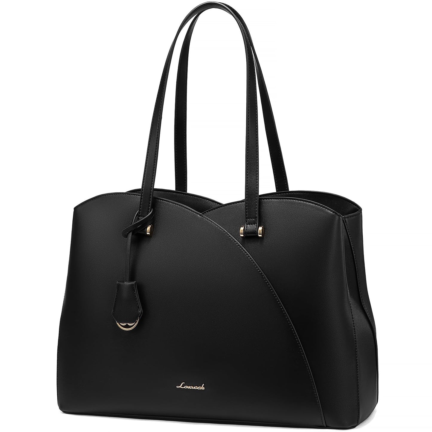 LOVEVOOK 17 Inch Laptop Tote Bag for Women, Work Bags Laptop Bag Teacher Tote Bag, Leather Computer Bag Large Purses Handbag Professional Briefcase, Black