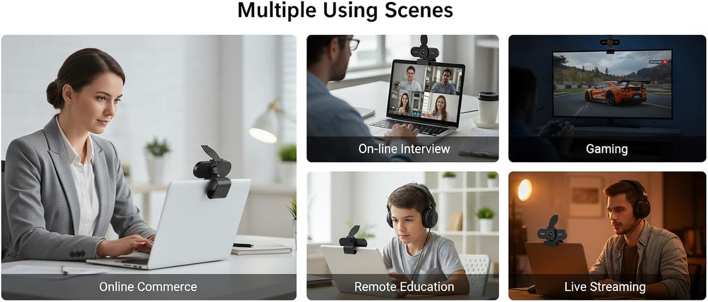TOYAYAYO 1080P (1080p) HD Webcam with Microphone, Noise Cancellation, Privacy Cover, Wide-Angle Lens, Auto Light