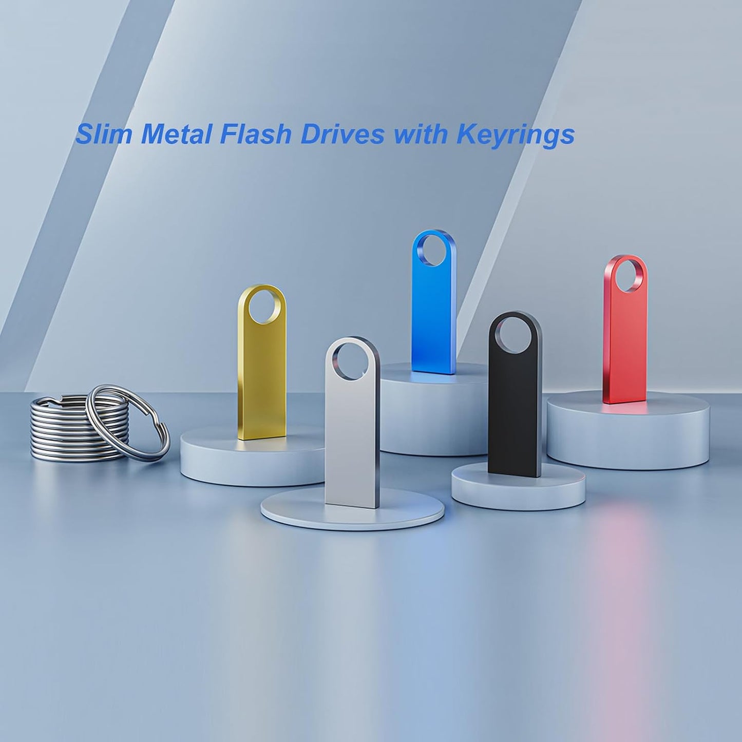 Wooolken 5 Pack 8GB 2.0 USB Flash Drive with Keychains, Sleek Metal USB Thumb Drives Memory Stick for PC Laptop