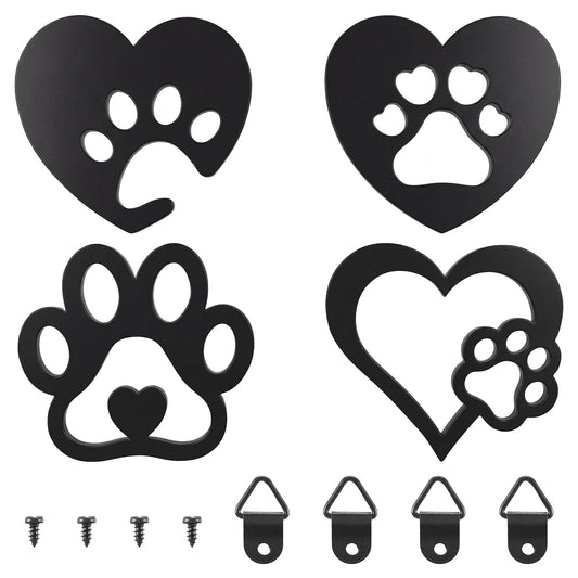 Dplolng Dog Wall Decor, 4PCS Paw Prints Wall Art, Black Dog Lovers Gifts For Home Kitchen Bathroom Bedroom Decoration