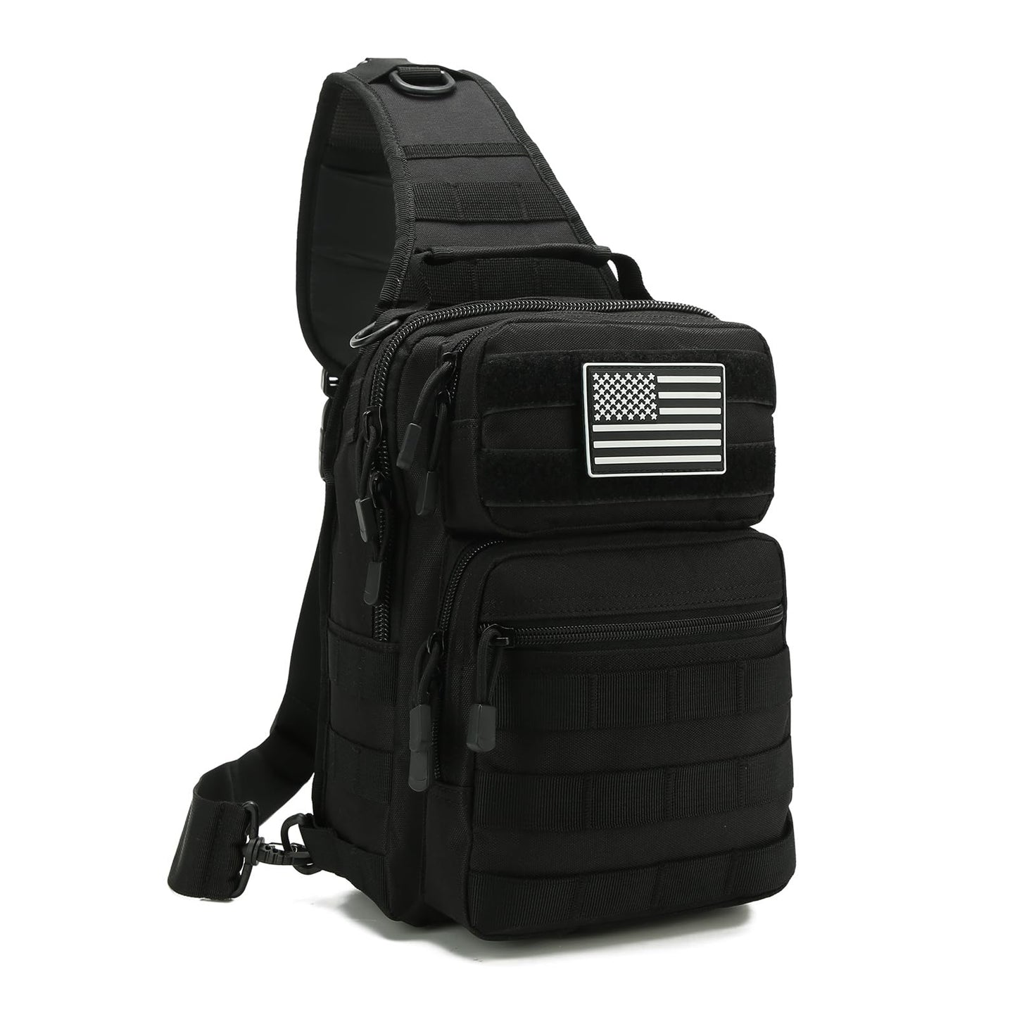 GAZJYUSP Tactical travel sling bag Molle Crossbody bag Small tactical concealed carry bag Over the shoulder bag Daypack Range Bag Shoulder pack Hunting chest Bag (Black)