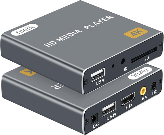 fnetic 4K H.265/HEVC, MP4, Ultra HD Digital Media Player for USB Drives/SD Cards, Digital Signage, Auto Play