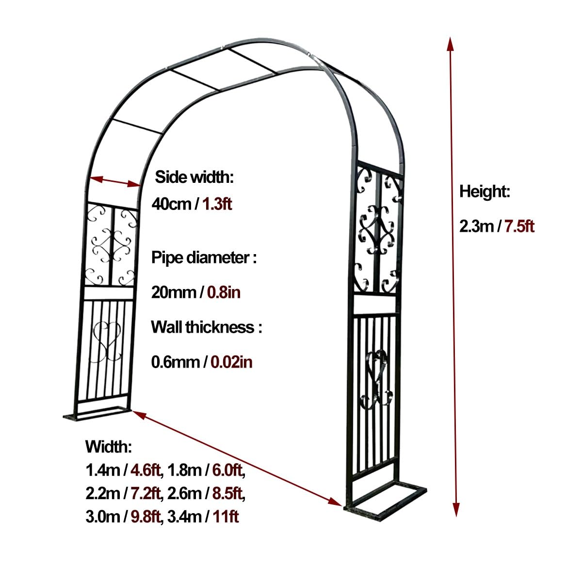 Hltzyzbl Garden Trellis Arbor Metal Arch Heavy Duty Roses Outdoor Arbour for Various Climbing Plant Easy-to-Assemble Stable W8.5ft X H7.5ft, W9.8ft X H7.5ft, W11ft X H7.5ft(White,W(8.5ft))