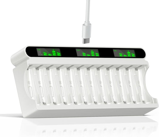 Mspalocell 12 Bay AA AAA Battery Charger, USB High-Speed Charging, Independent Slot, for Ni-MH Ni-CD Rechargeable
