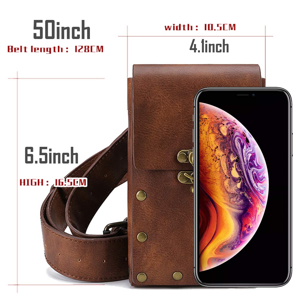 Belt Pouch Waist Bag Fanny Pack Medieval Vintage Leather Pouch Cellphone Holder Holster Carry Belt Purse Pocket Casual Hiking Festival Renaissance Faire Costume Props Travel Wallet (Brown)