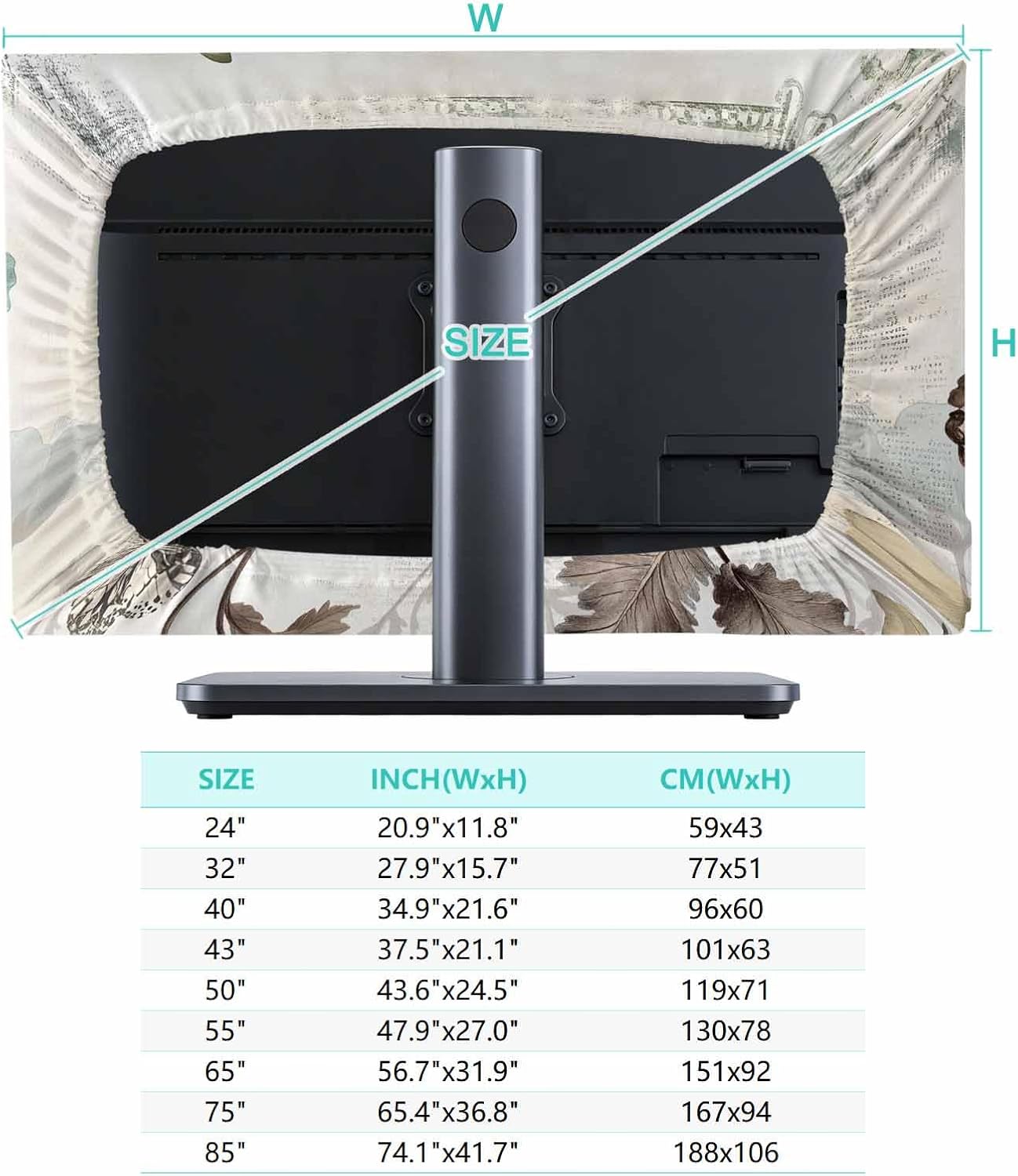 Singingin 85 Inch, Teal Broccoli TV Dust Cover Rustic Farmhouse Flower Leaf Victorian Style Computer Monitor Cover