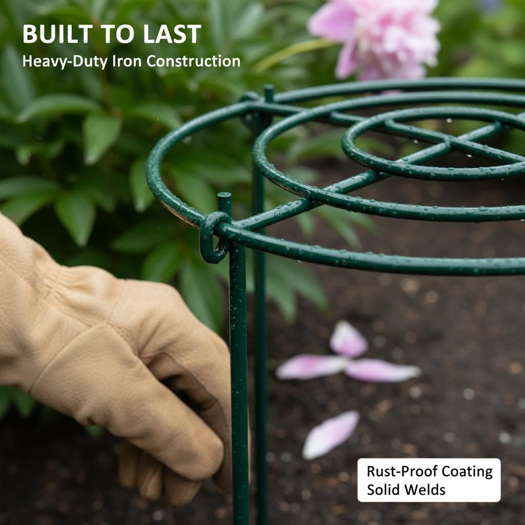 DAYUMKOU 8 Pack Peony Cages and Supports, 14" D x 24" H Plant Supports for Outdoor Plants, Heavy Duty Metal Peony Support Cage Flower Support Rings for Rose Hydrangea Strawberry