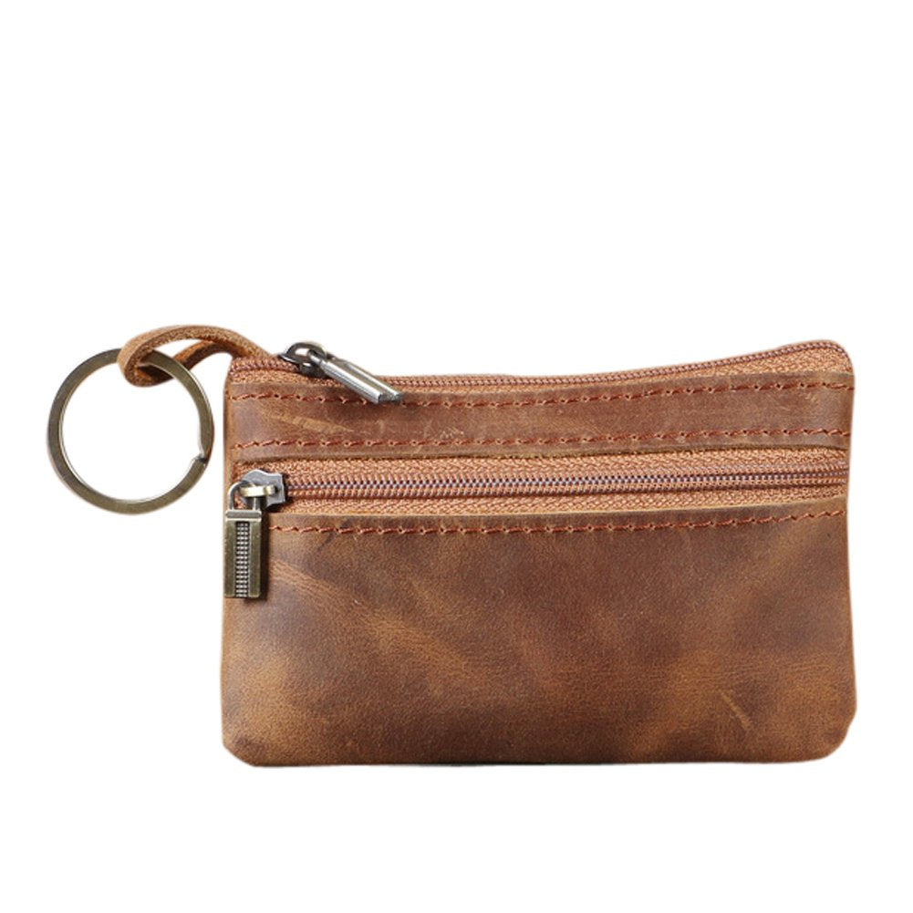 Coin Purse for Men,Coin Pouch with Zipper for Men Women,Genuine Leather Mini Coin Pocket Pouch Change Holder Mens Tray Purses Coin Purse Cash Change Wallet Key Holder Money Pouch