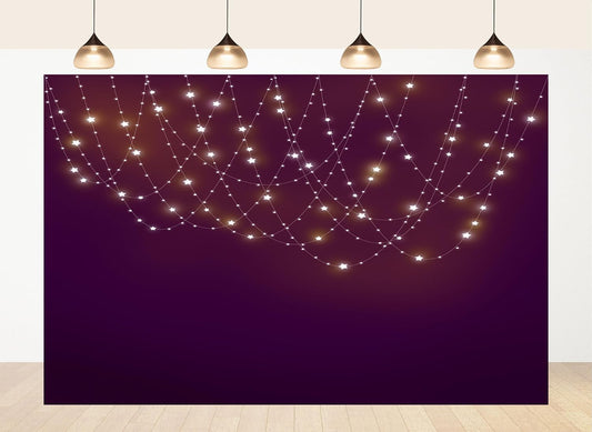LidyMini 8x8ft Fabric Purple Star String Light Backdrop Dreamy Glowing Night Background Prom Party Decorations Home