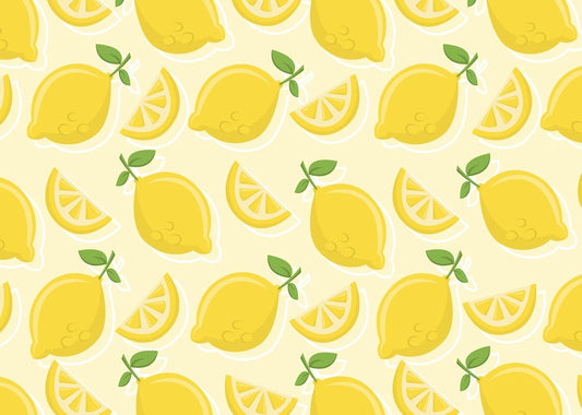 CORFOTO 9x6ft Summer Fabric Lemon Pattern Backdrop Yellow Lemons Slices Green Leaves Citrus Pattern Photography