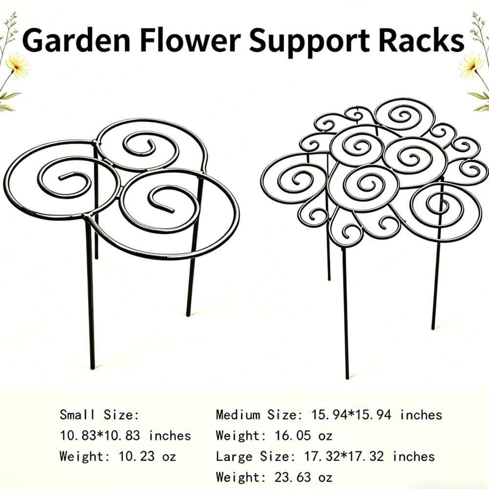 Metal Plant Support Ring for Garden, Peony Cage Stand, Indoor Pots, Flower Hoop, Decorative Grow Through Rings, Stackable Houseplant Stake, Dahlia Cage, Outdoor Orchid Clip(2PCS,Large)