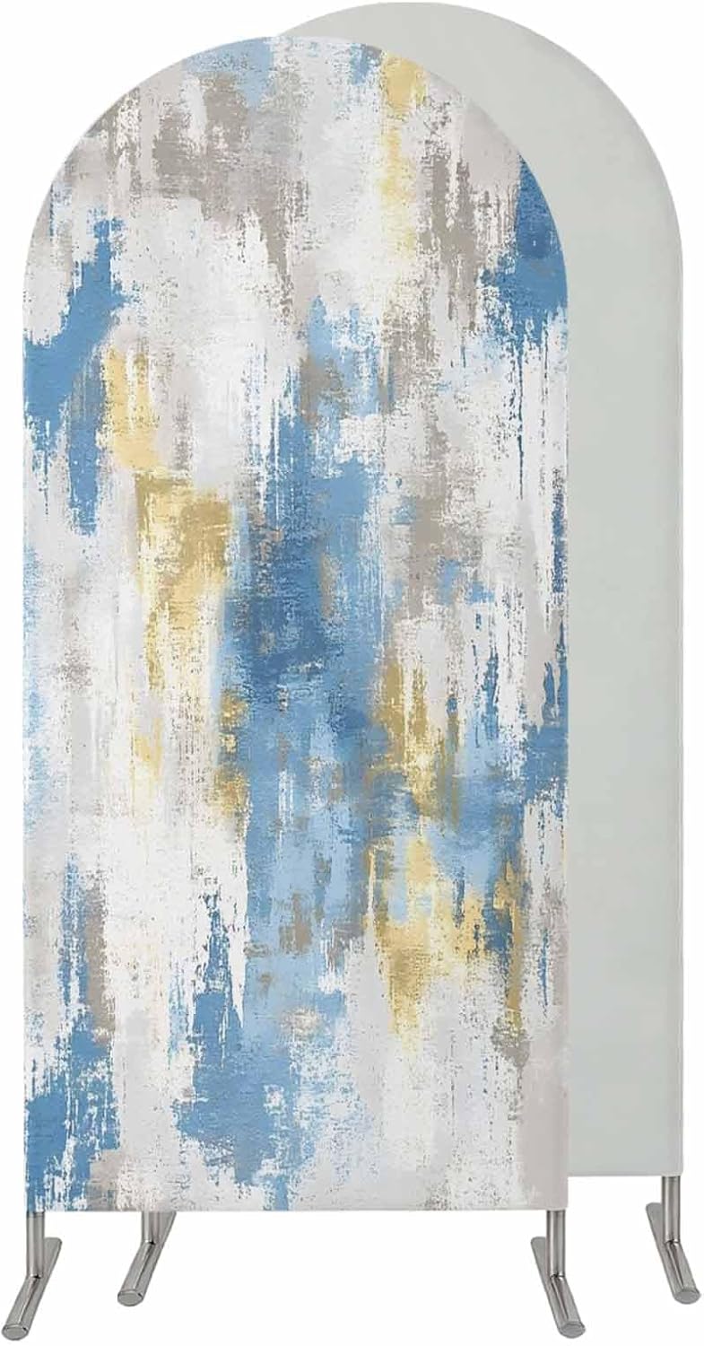 Jnbasdffb 6 Blue Gray Ombre Wedding Arch Cover, Stretchy Spandex Arch Backdrop Stand Covers FT, Vintage Abstract Art