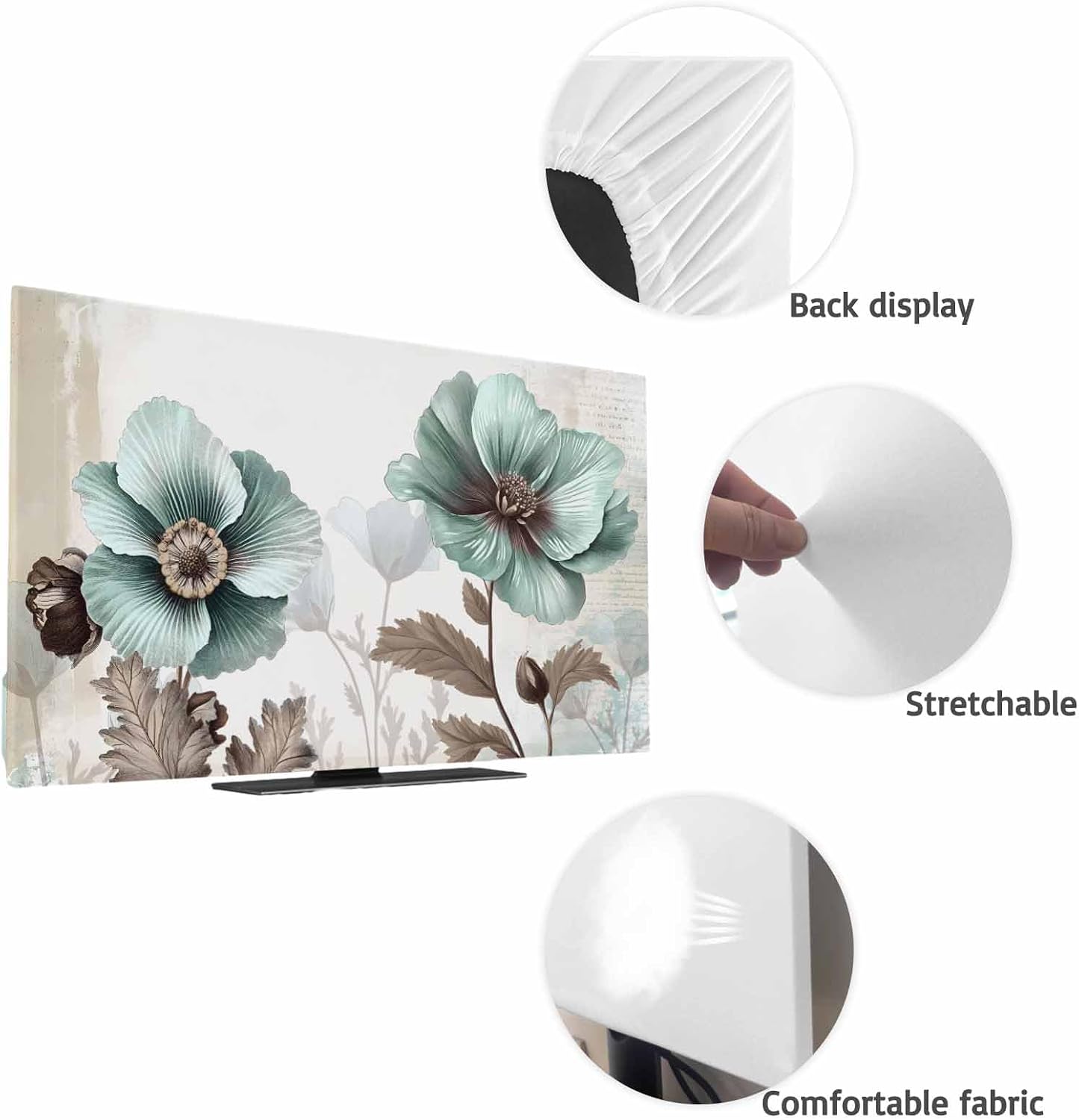 Yukro 32 Inch, 28"x16" Blue Broccoli Indoor TV Dust Cover, Vintage Victorian Style Flowers Elastic TV Dustproof Cover
