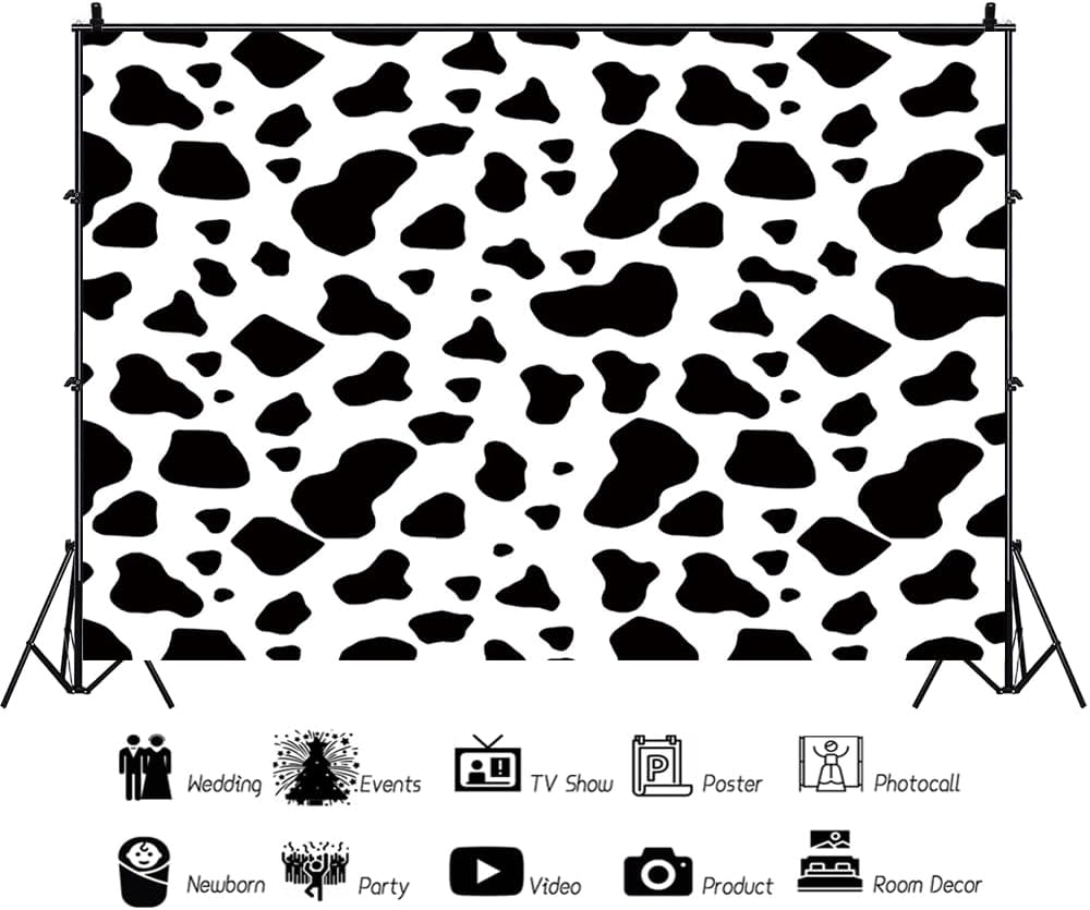 AOFOTO 9x6ft Cow Party Backdrop Black and White Dairy Cattle Holy Cow Print Farm Animals Theme Happy Birthday
