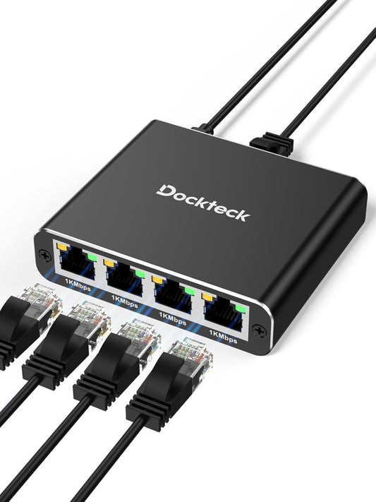 dockteck 1 4 1000Mbps, 1 4 RJ45 Cat5/5e/6/7/8 Ethernet Splitter to Internet Cable Splitter in Out High Speed Switch