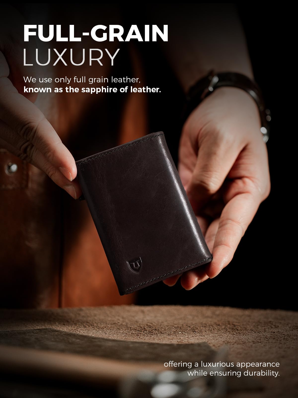 LORZOR Minimalist Wallet for Men with Credit Card Holder, Finest Full Grain Leather, Pop up Smart Wallet, Trifold Slim Wallet, RFID Blocking, Front Pocket, ID Window