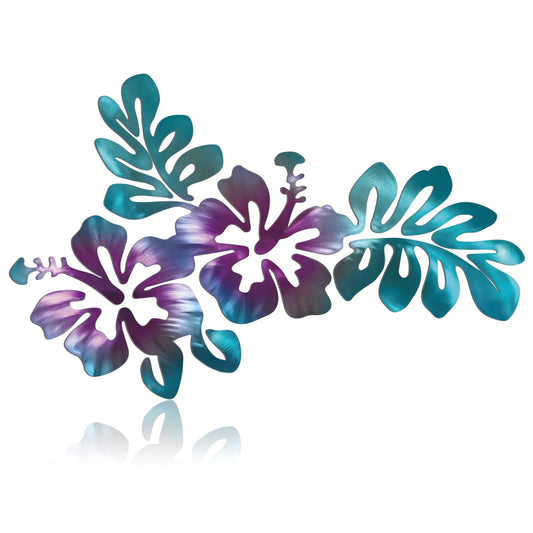 Tandefio Metal Hibiscus Flowers Wall Decor Hawaii Wall Art Rustic Tropical Flowers Decor Summer Vintage Tropical Plant Plaque for Home Bathroom(Pink)