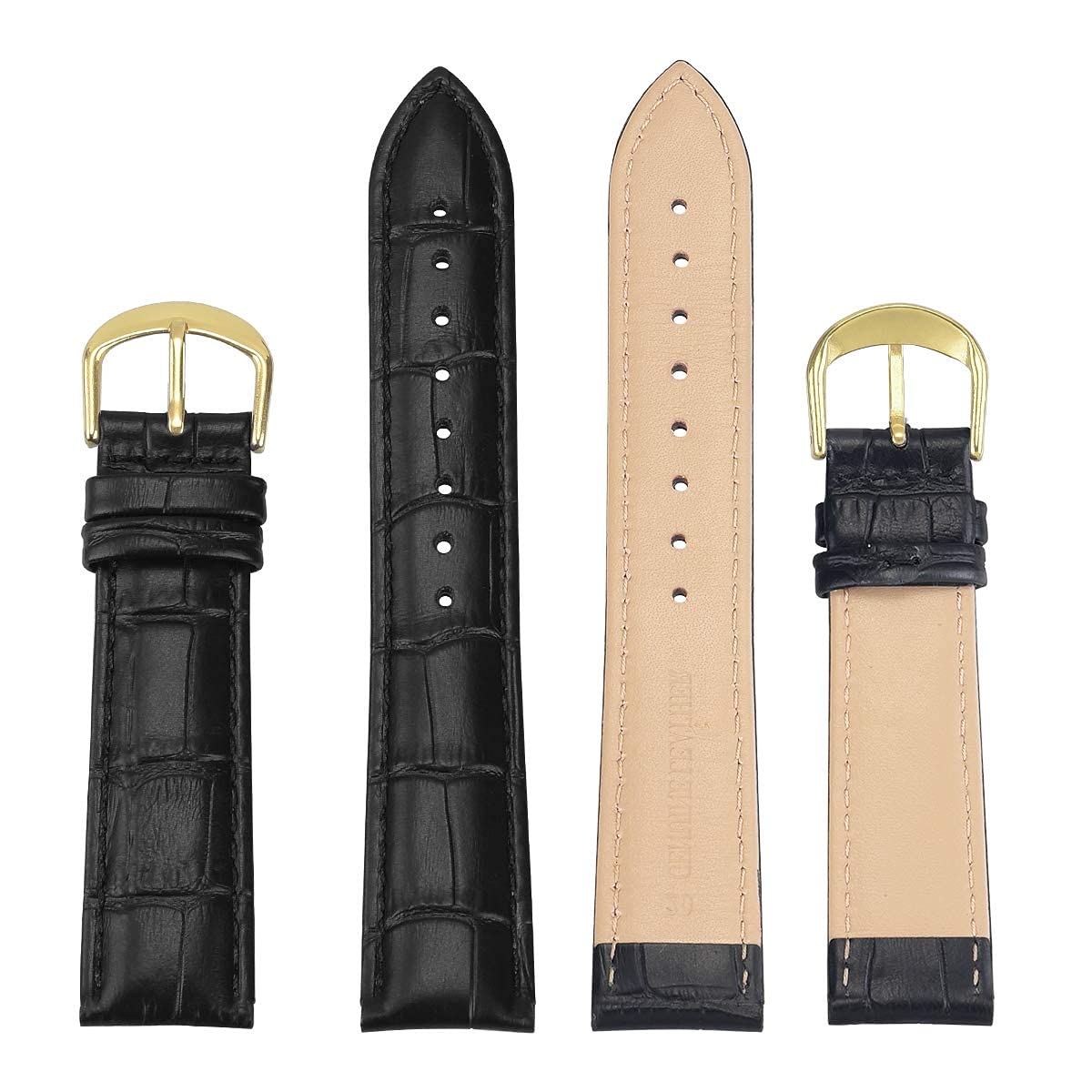 EACHE 18mm Black Leather Watch Bands, Classical Genuine Leather Watch Strap for Men Women18mm Black-Gold Buckle