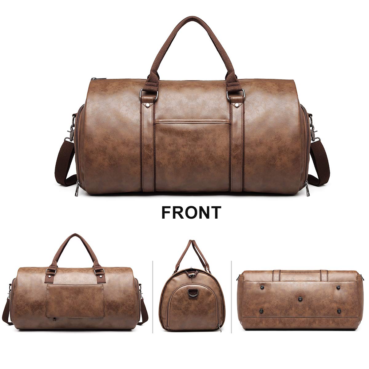 BOLOSTA Carry on Garment Bags for Travel Leather Garment Duffle Bag Convertible Mens Suit Travel Bags with Shoe Compartment,Waterproof,Perfect for Business Travel/Husband Gifts (Brown)