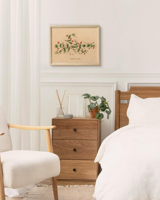 VIYYIEA Vintage Botanical Anagallis Arvensis Wooden Framed Wall Art, Rustic Floral Sketch Canvas Print with Premium Deep Frame, Modern Home Decor for Living Room Bedroom Office, 11x14 Inch