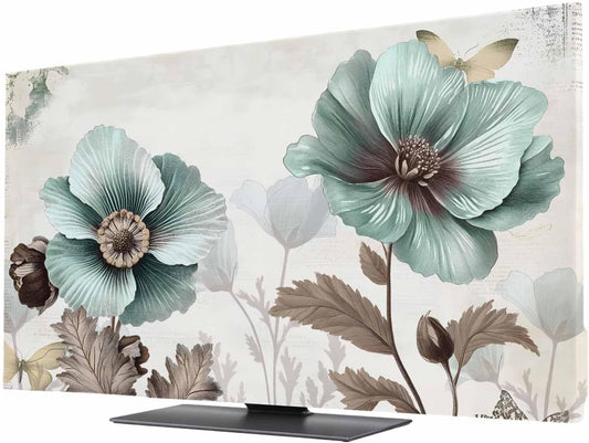 Yukro 32 Inch, 28"x16" Teal Broccoli Indoor TV Dust Cover, Rustic Farmhouse Flower Leaf Victorian Style Elastic TV