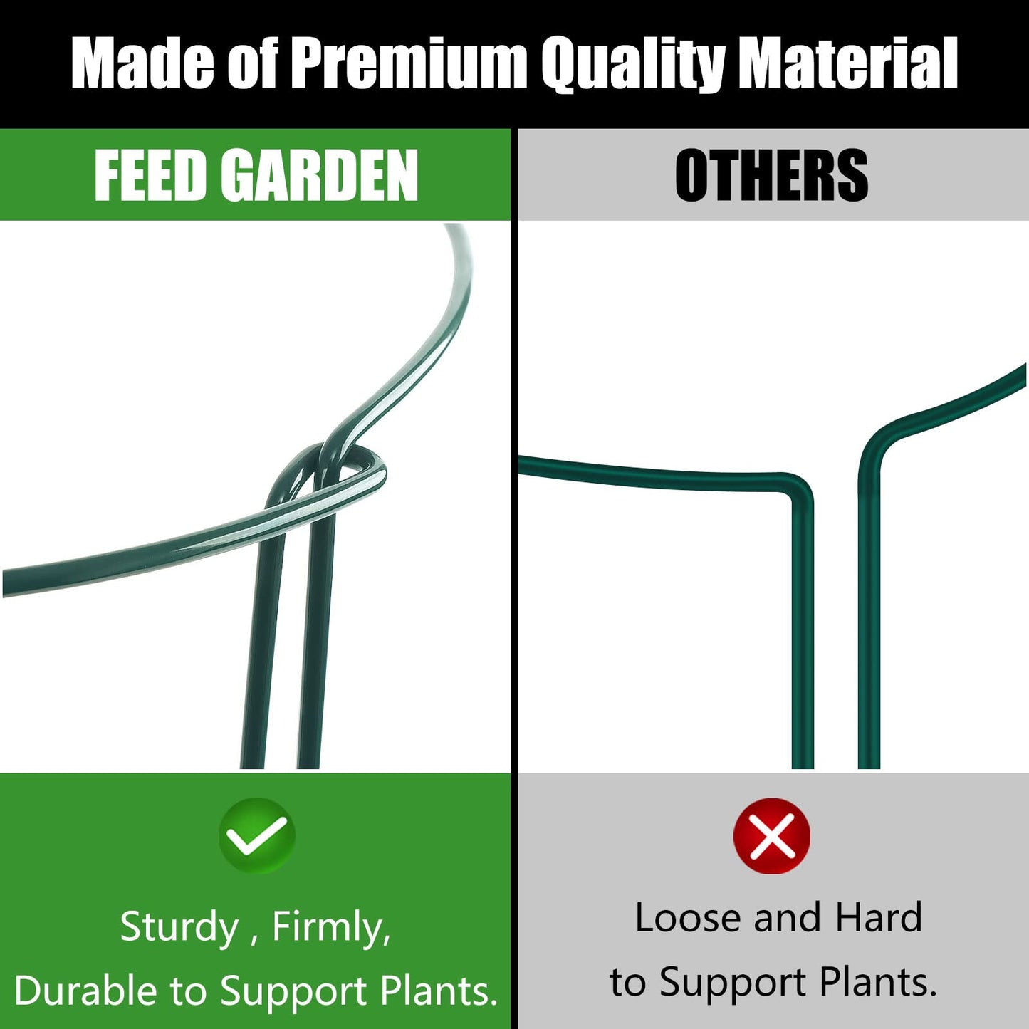 FEED GARDEN 8 Pack Plant Support Stakes, Peony Cages and Supports, Metal Garden Plant Stake(10" Wide x 16" High) Green Half Round Plant Support Rings for Outdoor Indoor Plants, Tomato, Hydrangea