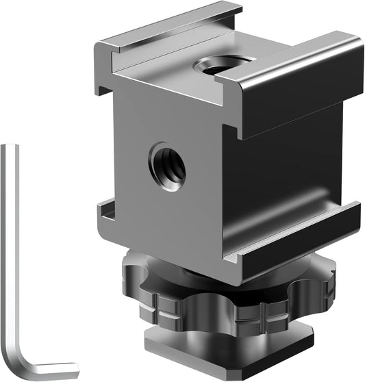 1/4"-20 3/8"-16 Triple Cold Shoe Mount Adapter, Cold Shoe Adapter Extension Bracket,Cold Shoe Mount Adapter