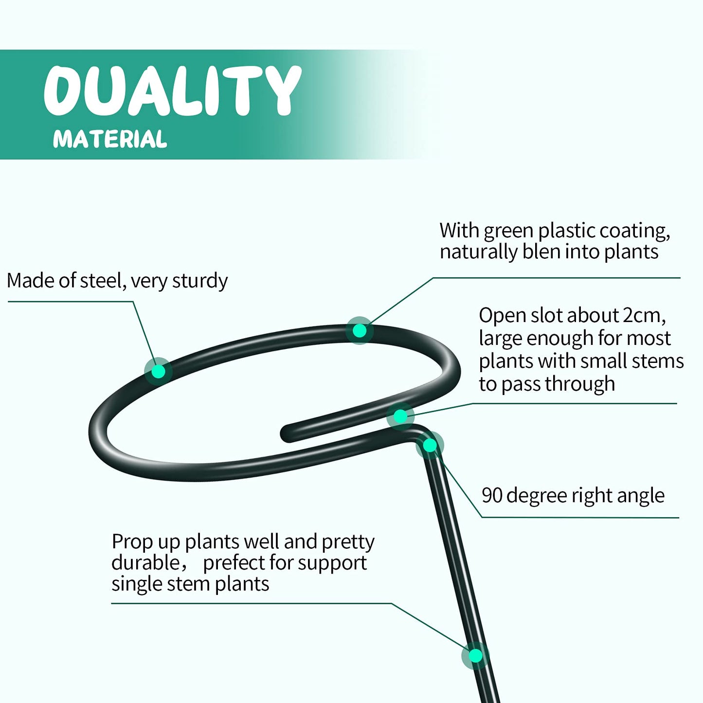 XYCING Green Metal Plants Support Stakes (Pack of 8), Garden Single Stem Plant Support Rod and Ring with 10 PCS Plant Clips, Plant Support and Clips Set - for Amaryllis, Rose, Tomato Seedling, Sapling