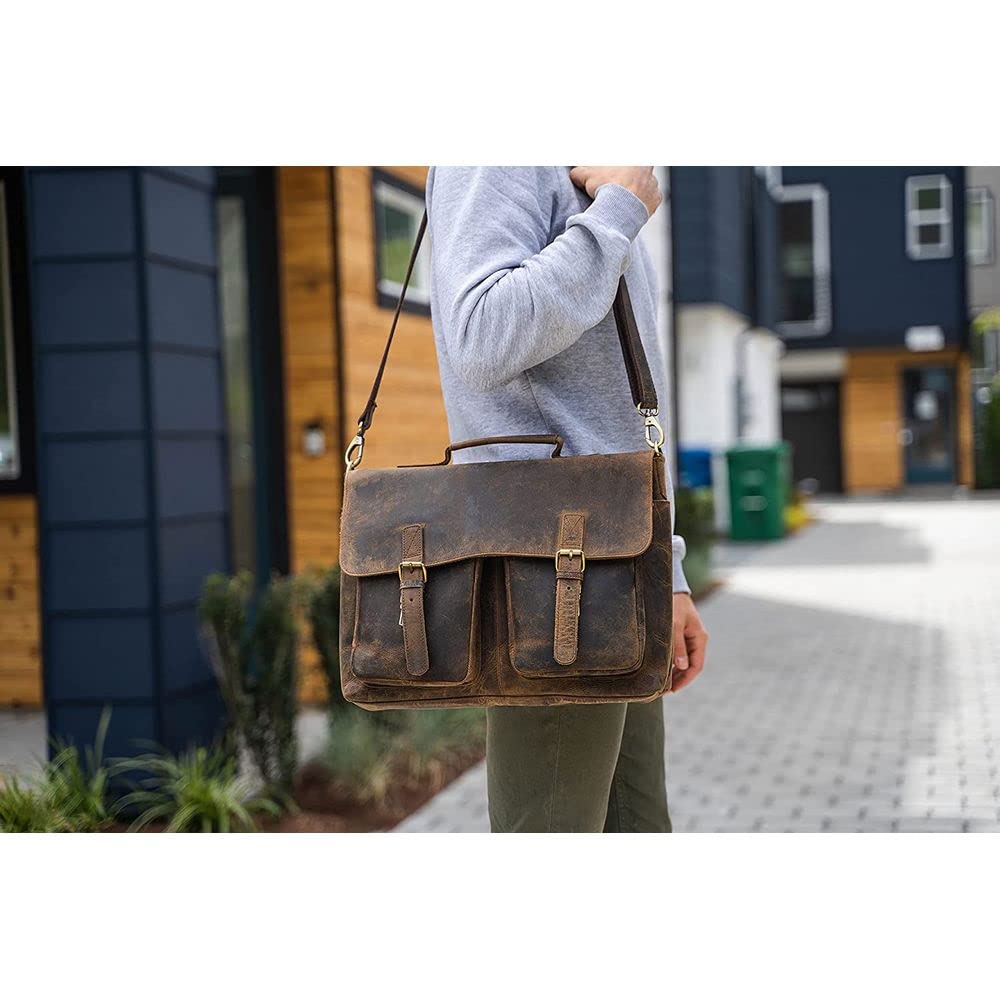 KomalC 16 Inch Leather briefcase Laptop Messenger Bags for Men and Women Best Office Satchel Bag