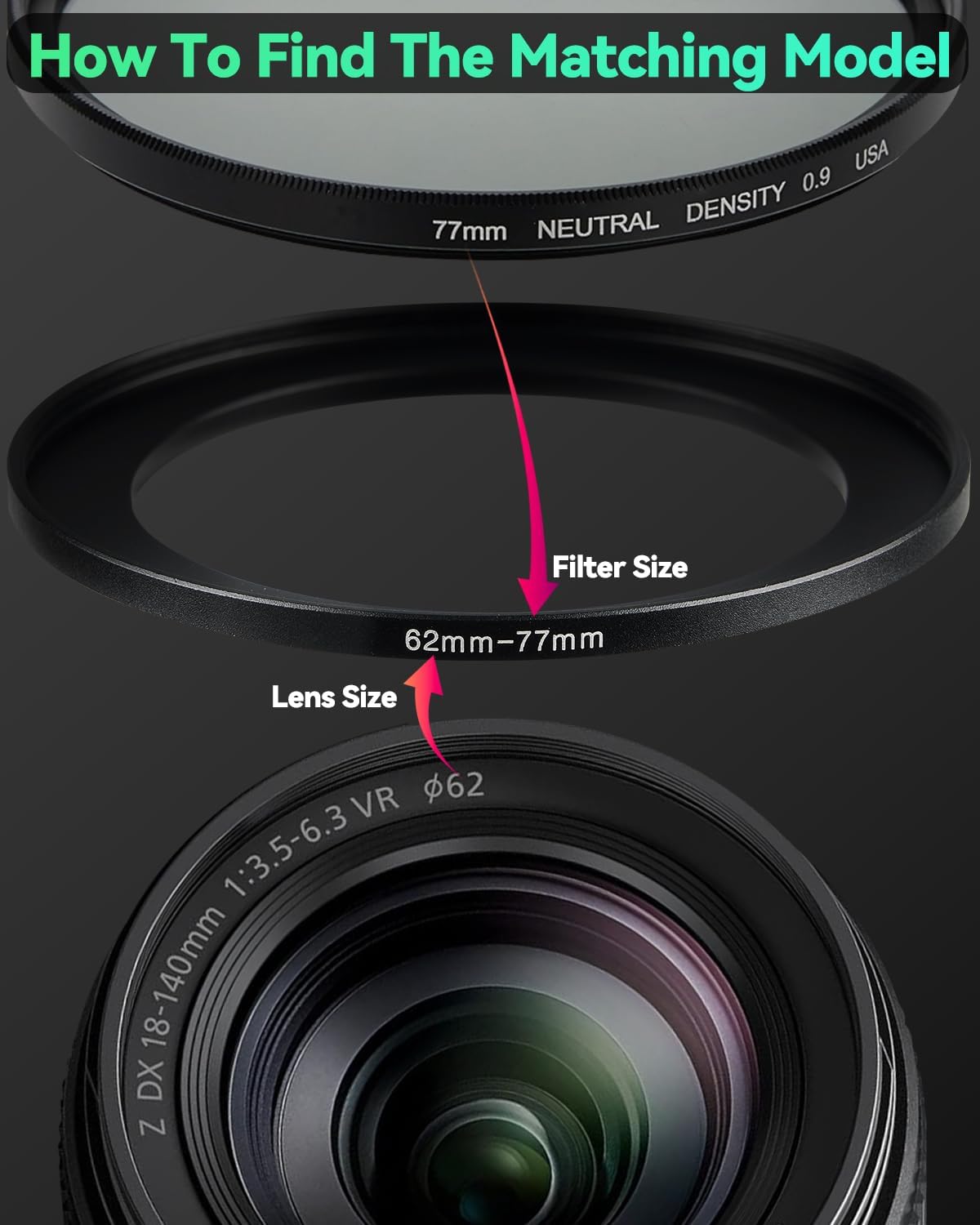 JOYTOLIN 62-67mm Metal Step-Up/Down Ring Adapter Compatible with Mirrorless Cameras DSLR Lens, UV CPL ND Filter Thread