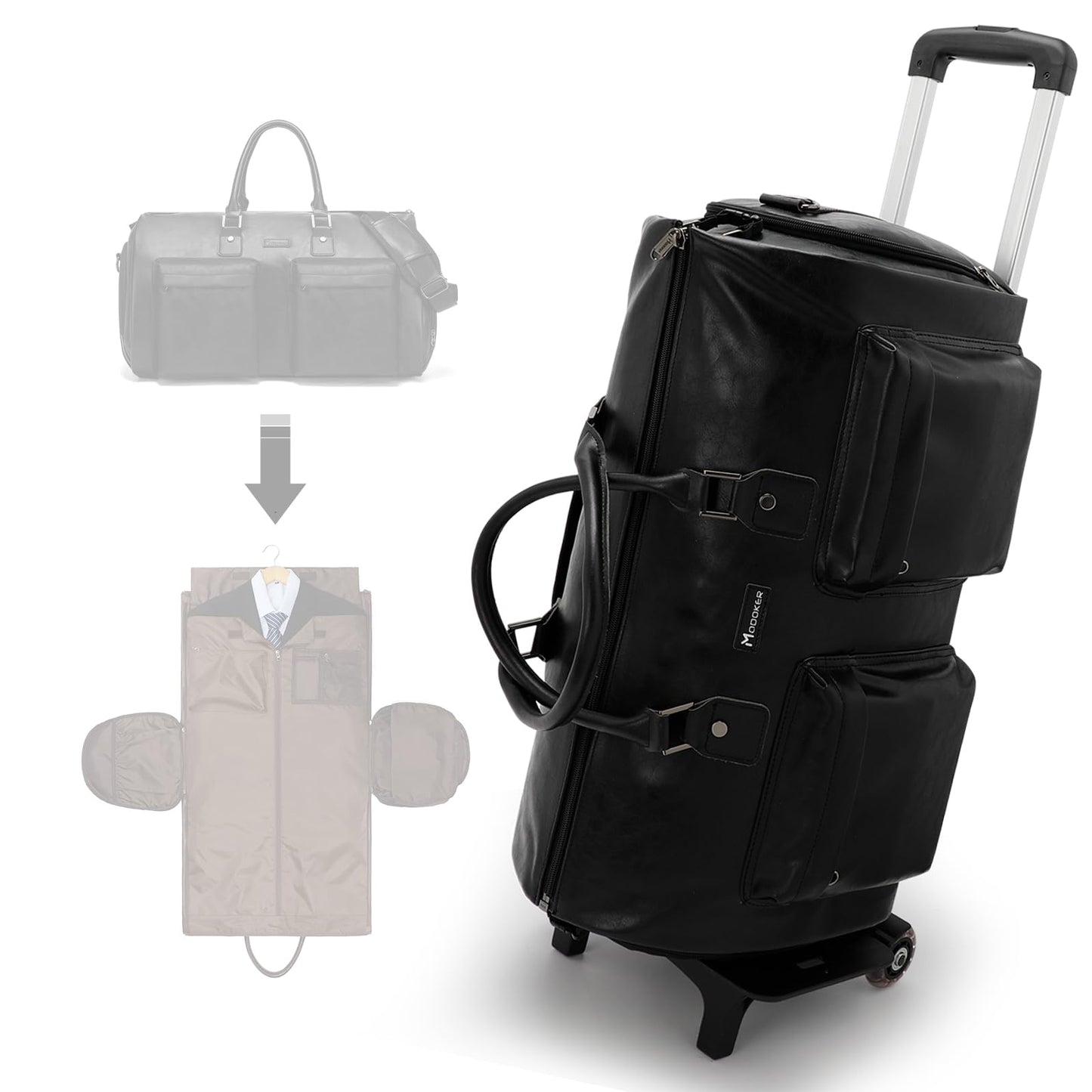 Modoker Rolling Garment Bag for Travel Wheeled Duffel Bag Luggage Suit Travel Bags for Men and Women,3 in 1 Carry on Convertible Garment Bag with Wheels,Black