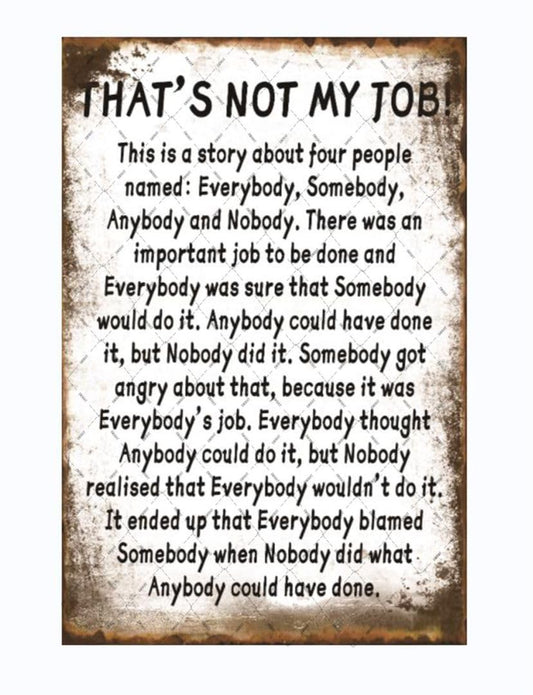 EMOHAT Funny Metal Tin Sign That's Not My Job Story Sign Fun Wall Art Vintage Plague Poster Retro Inspirational Decorations Home Decor Gifts for Home Office Living Room 12x8 Inches