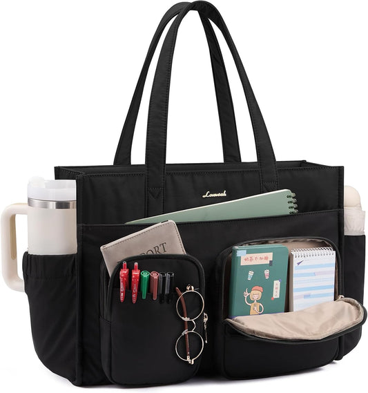 LOVEVOOK Teacher Tote Bag for Women,Multi-pocket Laptop Bag with Large Cup Holder,Nurse Bags Work Travel Computer