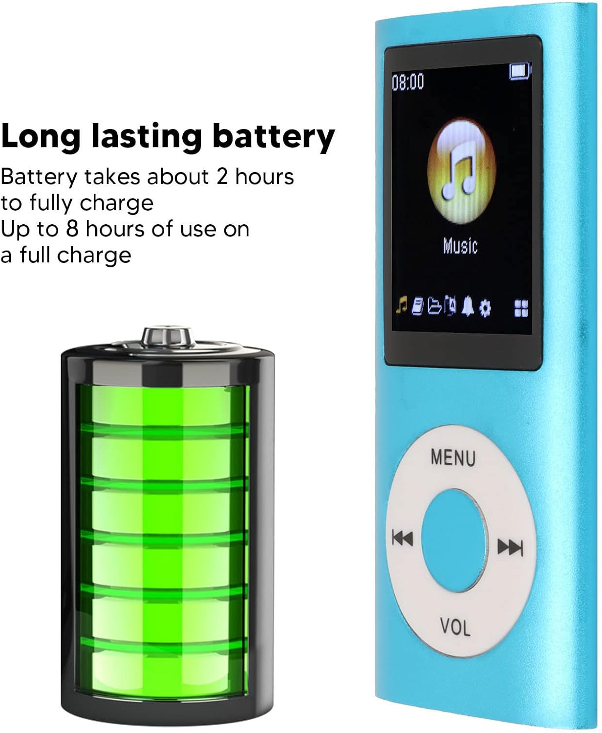 Zopsc MP3 1.8 Inch 64GB, 200mAh Portable Player, HiFi Lossless Sound Music Player with LCD Screen, Memory Card Slot