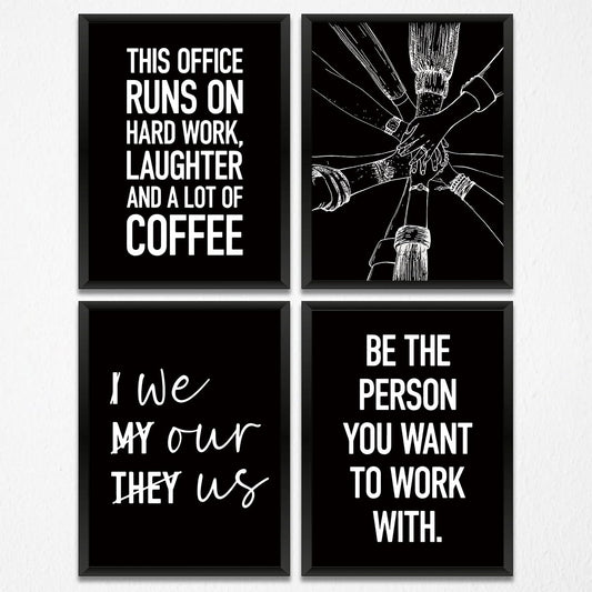 4 Pcs Inspirational Wall Art Team Office Prints Positive Teamwork Quote Wall Decor Paintings Posters for Office Home Bedroom Living Room, Motivational Gifts for Men, Coworker, Team Leader, Unframed