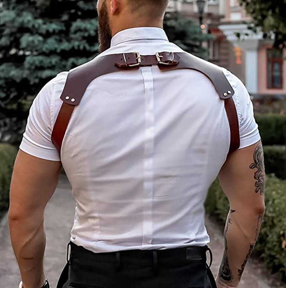 FTmgg@qq Men's Leather Body Chest Harness Suspenders Adjustable Buckle Shoulder Armors Straps Punk Black Belt Club Party Rave Costumes