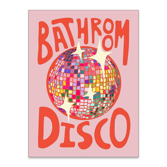 Pink Bathroom Disco Posters Vintage Y2k Disco Ball Wall Art Cute Girly Aesthetic Canvas Prints Trendy Bar Cart Wall Decor for Bathroom Toilet 12x16 inch Unframed
