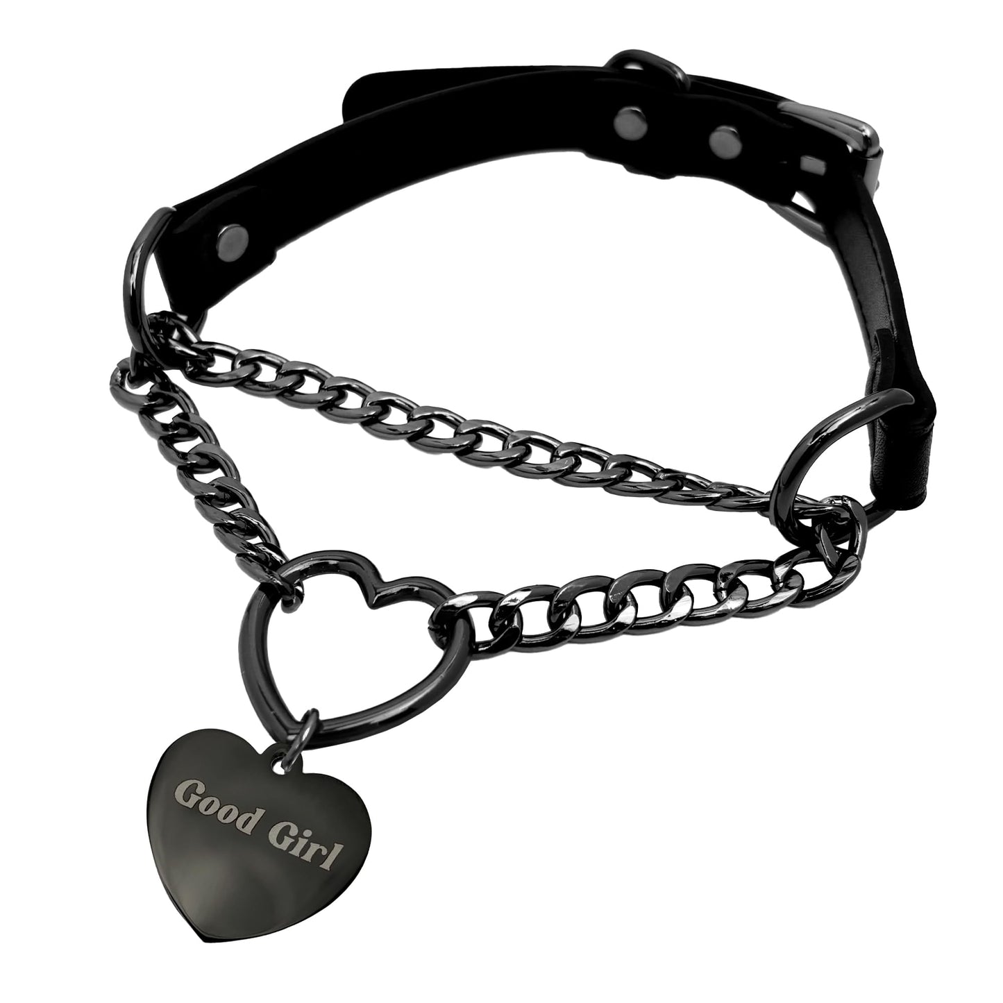paloli Leather Slip Chain Choker – Adjustable PU Vegan Collar With Heart Ring & Cuban Chain, Letter Heart Pendant Necklace for Women