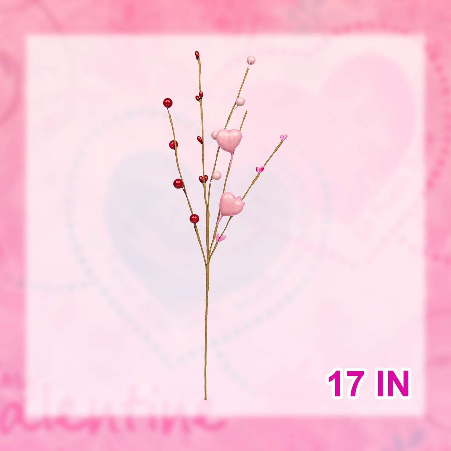 J'FLORU Valentine's Day Gifts Valentines Day Decorations 24 Pack Pink Heart Shaped Berry Picks with Red Berries for Valentines Day Wedding Candlelight Dinner Anniversary